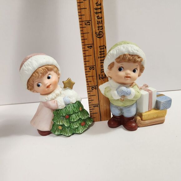 Vintage Homco Christmas 5556 Porcelain Christmas Children Boy & Girl Figurines - Picture 12 of 12